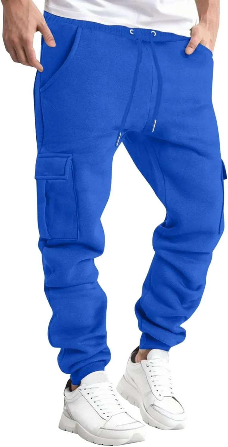 Cargo Sweatpants for Men Lightweight Drawstring Waist Joggers Multi Pocket Relaxed Fit Cinch Bottom Sweatpants