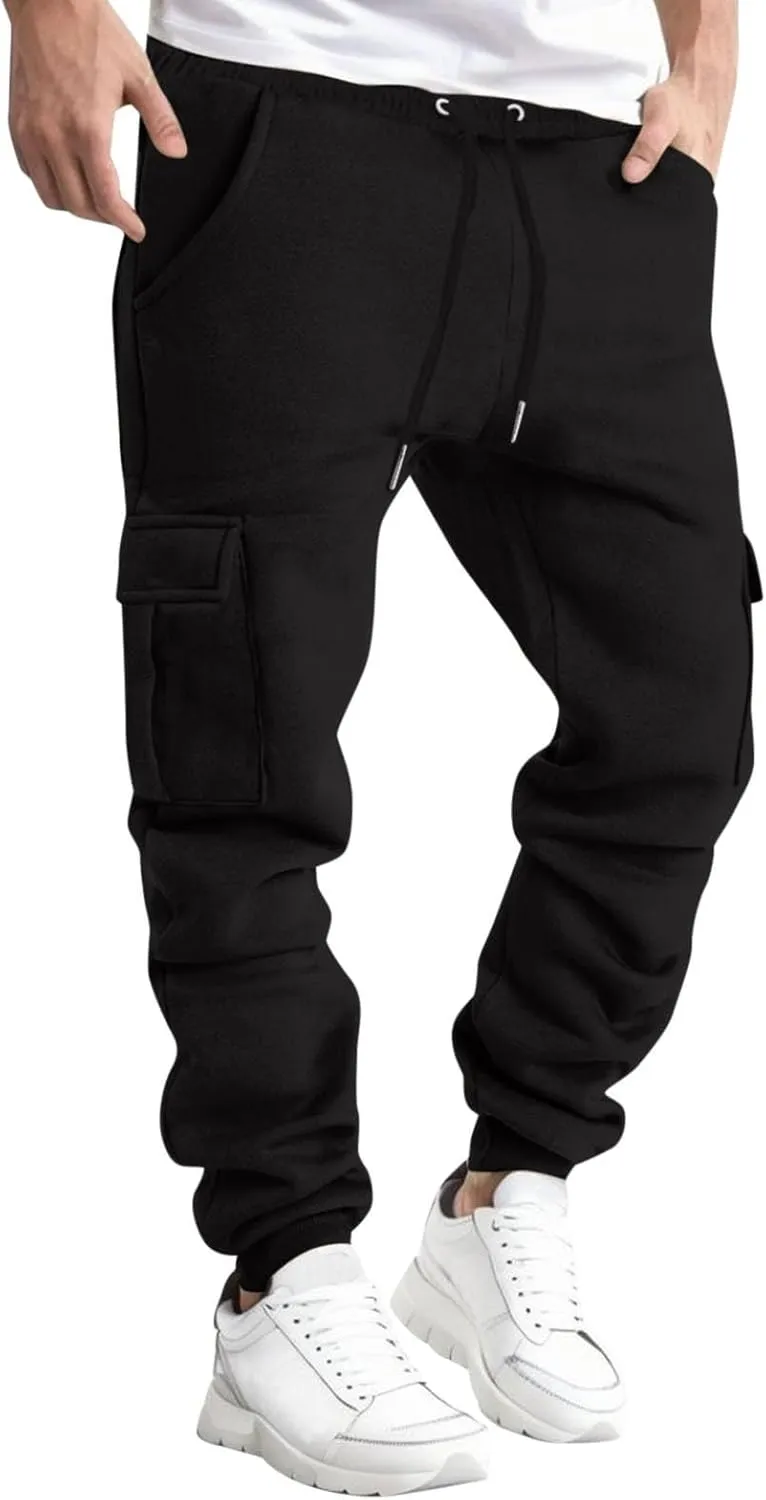 Cargo Sweatpants for Men Lightweight Drawstring Waist Joggers Multi Pocket Relaxed Fit Cinch Bottom Sweatpants