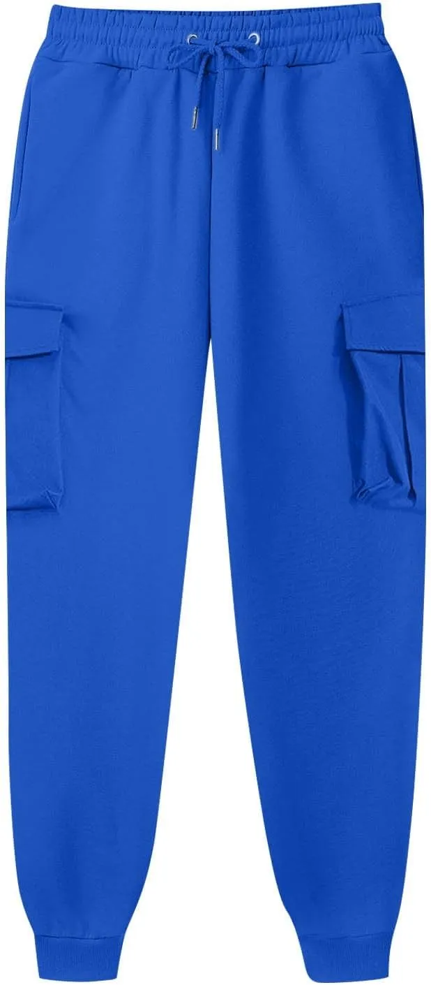 Cargo Sweatpants for Men Lightweight Drawstring Waist Joggers Multi Pocket Relaxed Fit Cinch Bottom Sweatpants