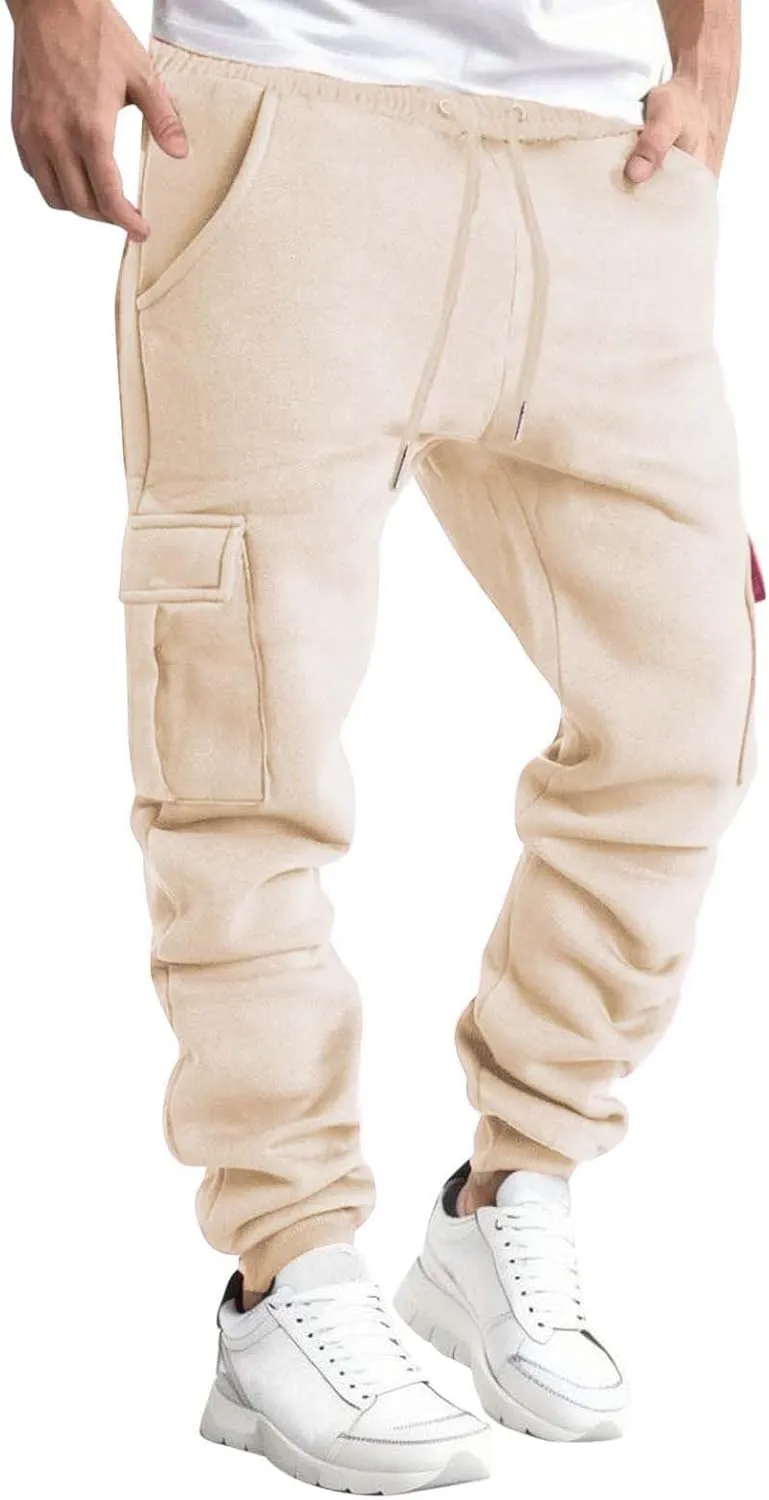 Cargo Sweatpants for Men Lightweight Drawstring Waist Joggers Multi Pocket Relaxed Fit Cinch Bottom Sweatpants