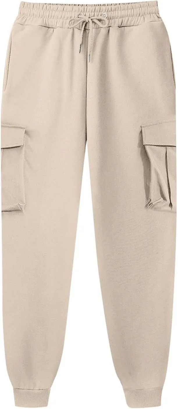 Cargo Sweatpants for Men Lightweight Drawstring Waist Joggers Multi Pocket Relaxed Fit Cinch Bottom Sweatpants