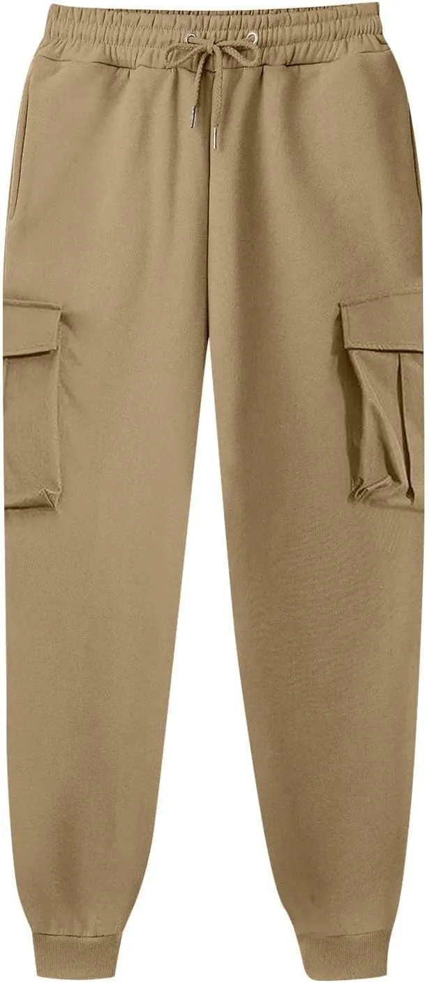 Cargo Sweatpants for Men Lightweight Drawstring Waist Joggers Multi Pocket Relaxed Fit Cinch Bottom Sweatpants