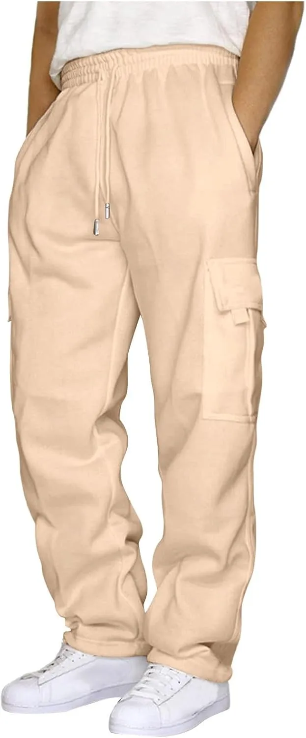 Cargo Sweatpants for Men Relaxed Fit Casual Solid Joggers Stretch Baggy Lightweight Classic Overalls with Pockets