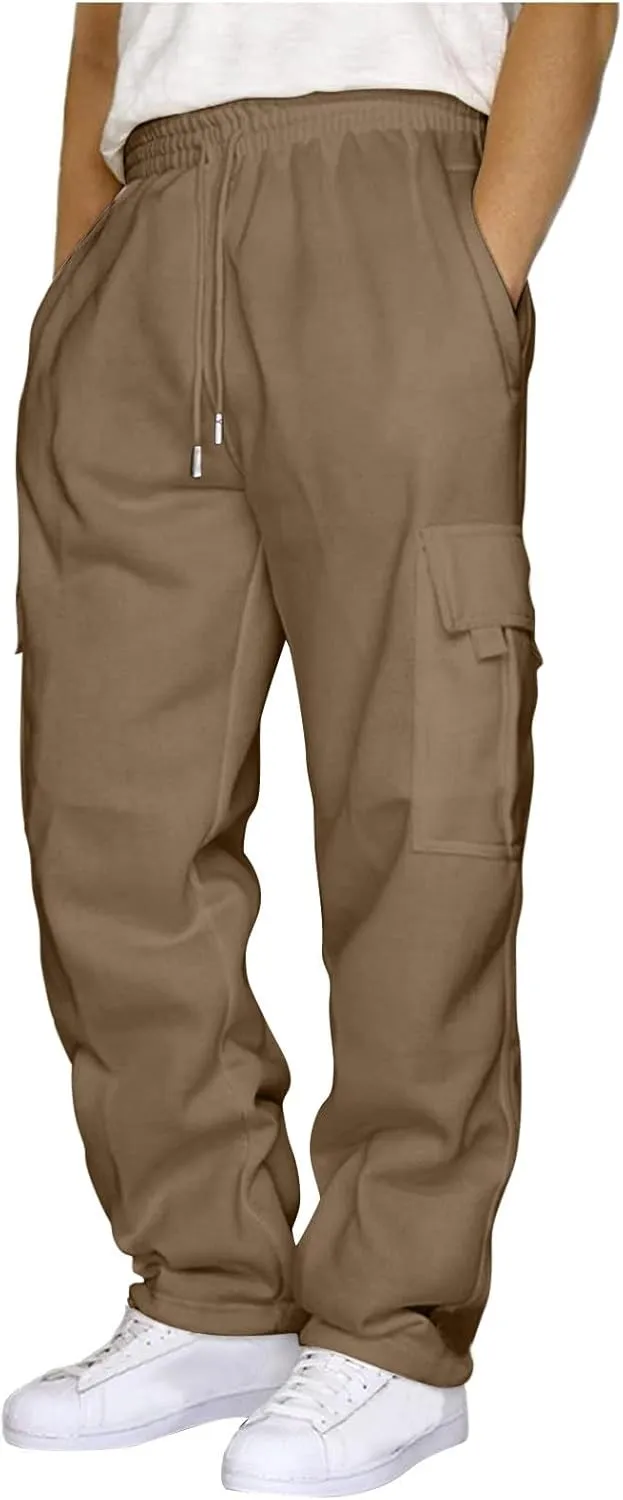 Cargo Sweatpants for Men Relaxed Fit Casual Solid Joggers Stretch Baggy Lightweight Classic Overalls with Pockets