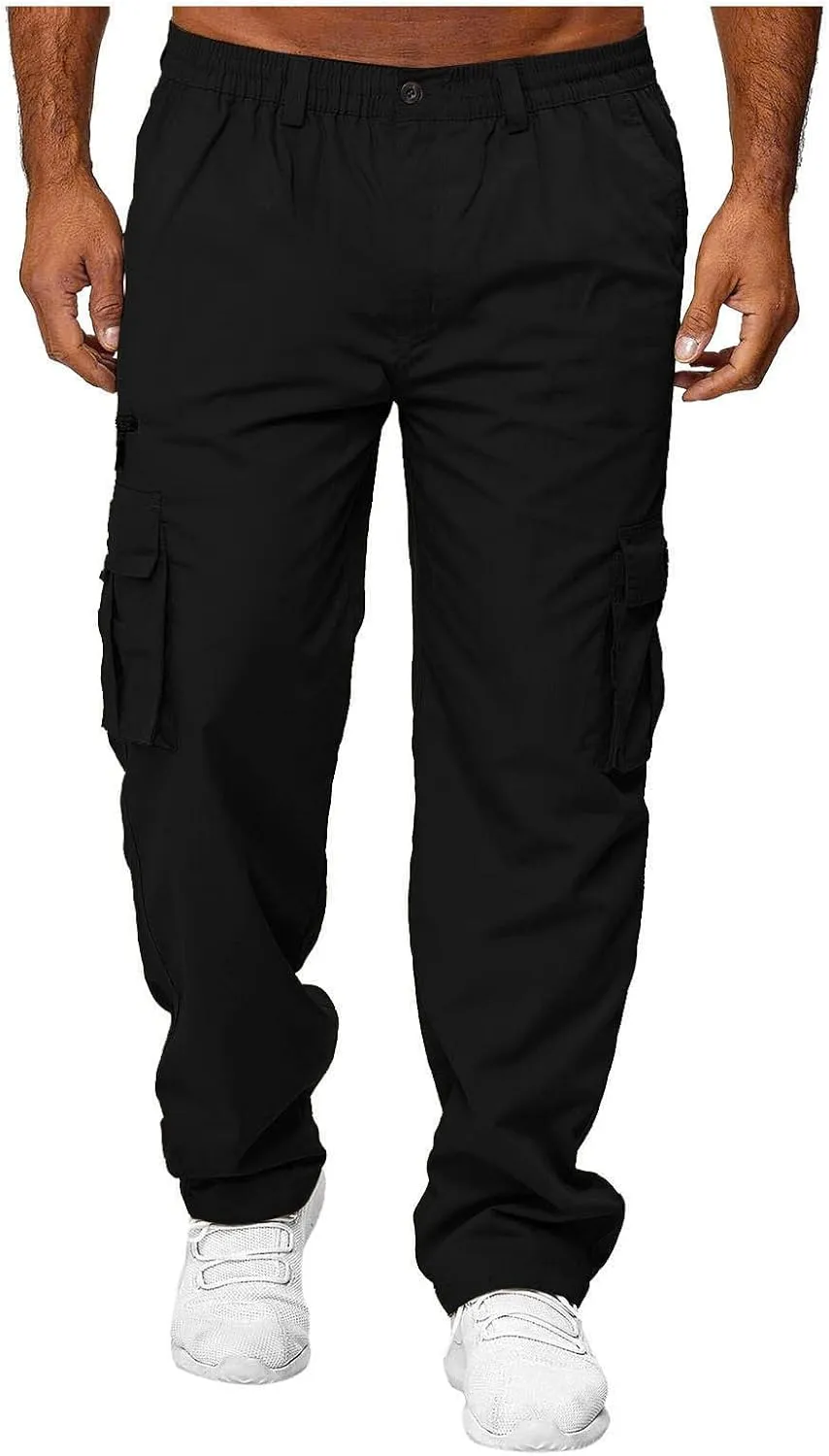 Cargo Sweatpants,Mens Relaxed Fit Cargo Pants Work Trousers Outdoor Casual Straight Sweatpants Sport Jogger Pants