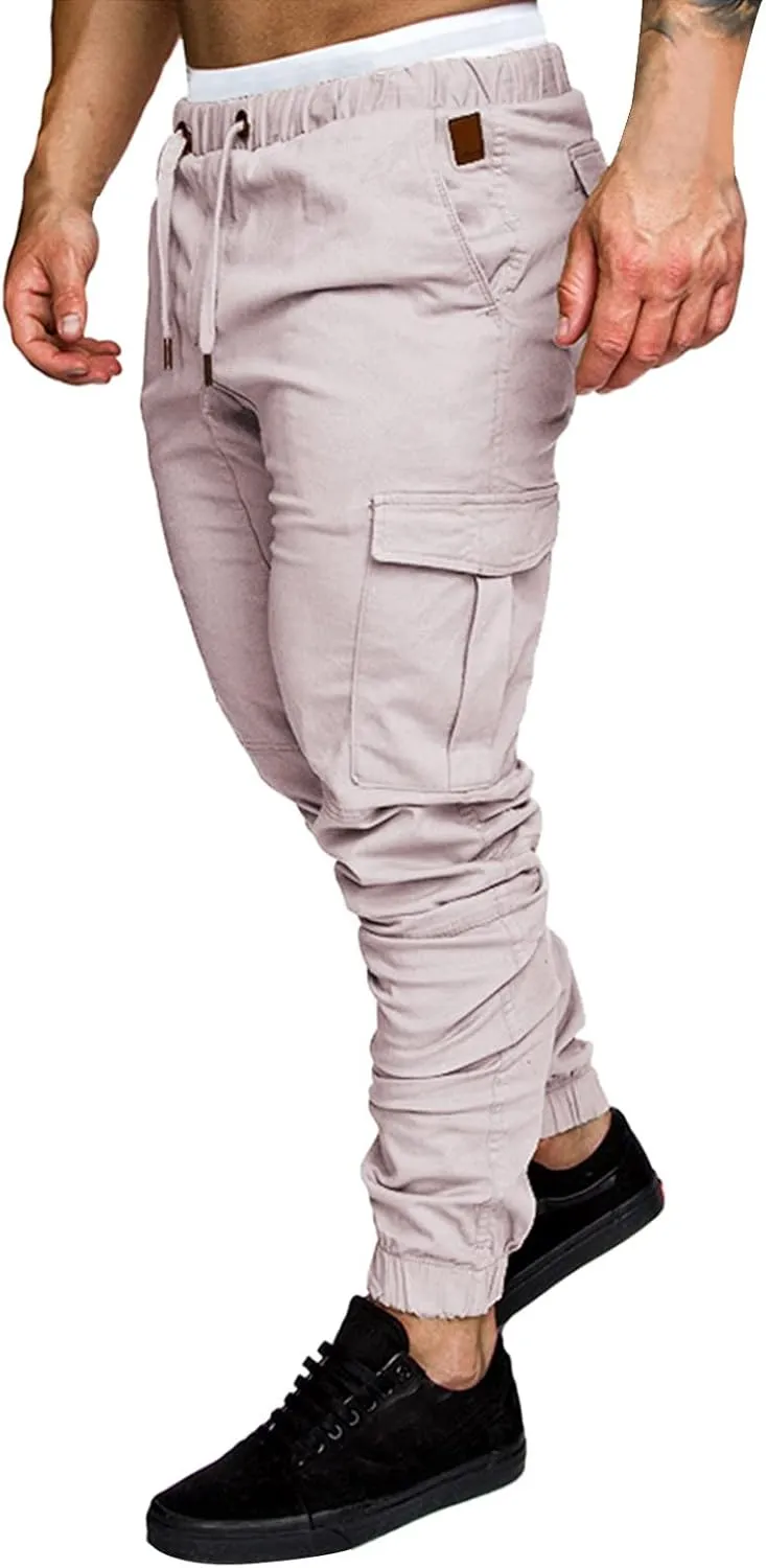 Cargo Trousers for Men Pants Men's Elastic Waist Drawstring Jogger Hiking Streetwear Cargo Pants with Pockets Men's