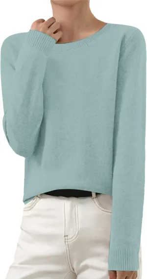 Cashmere Sweaters for Women Thin Lightweight Crewneck Sweaters Soft Wool Plain Crop Sweater Light Weight Sweaters