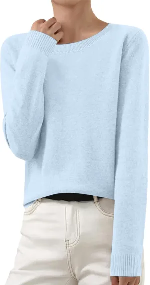 Cashmere Sweaters for Women Thin Lightweight Crewneck Sweaters Soft Wool Plain Crop Sweater Light Weight Sweaters