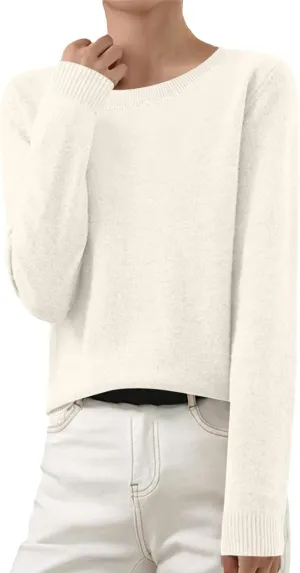 Cashmere Sweaters for Women Thin Lightweight Crewneck Sweaters Soft Wool Plain Crop Sweater Light Weight Sweaters