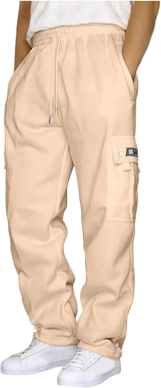 Casual Cargo Sweatpants for Men Lightweight Straight Leg Hiking Pants Comfort Outdoor Loose Jogger Pant with Pocket