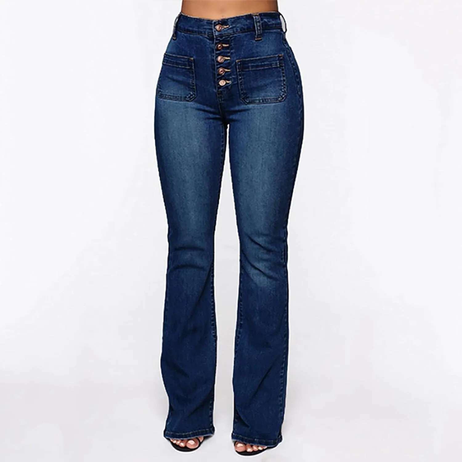 Cdiecer Flared Jeans Women Bell Bottom Jeans Button Closure Jeans Pants High Waisted Stretch Jeans Tummy Control Jeans Y2k