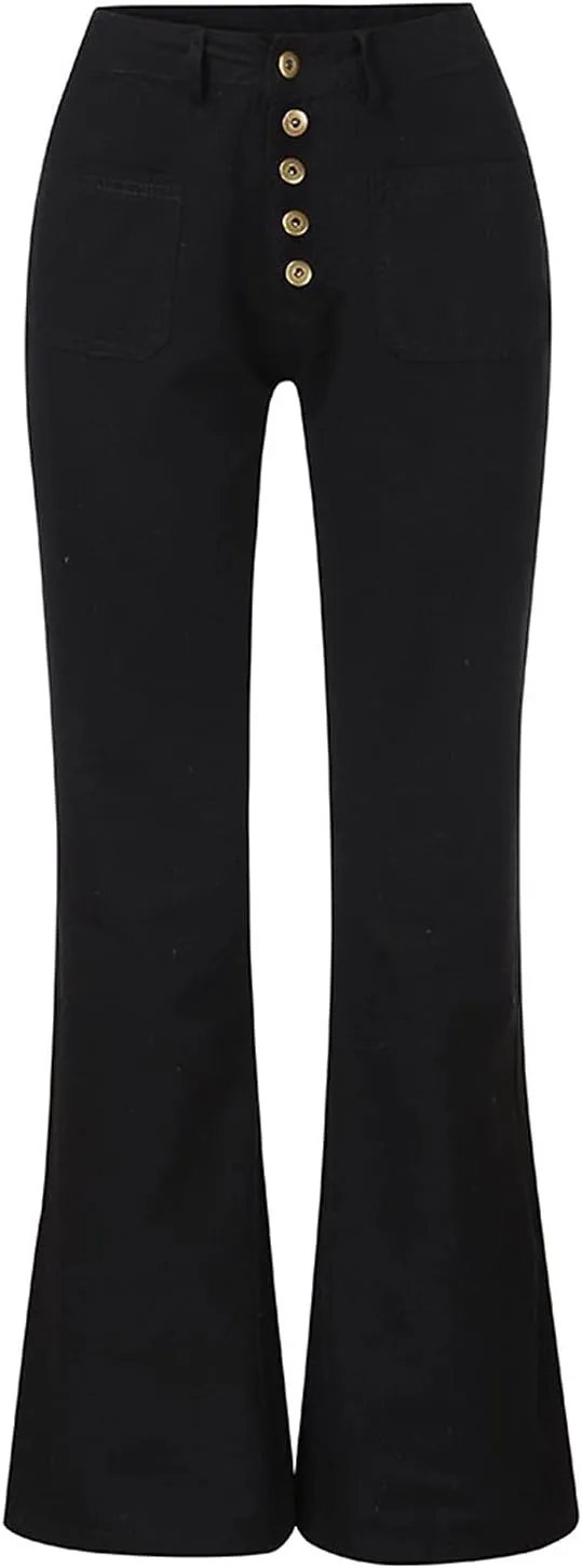 Cdiecer Flared Jeans Women Bell Bottom Jeans Button Closure Jeans Pants High Waisted Stretch Jeans Tummy Control Jeans Y2k
