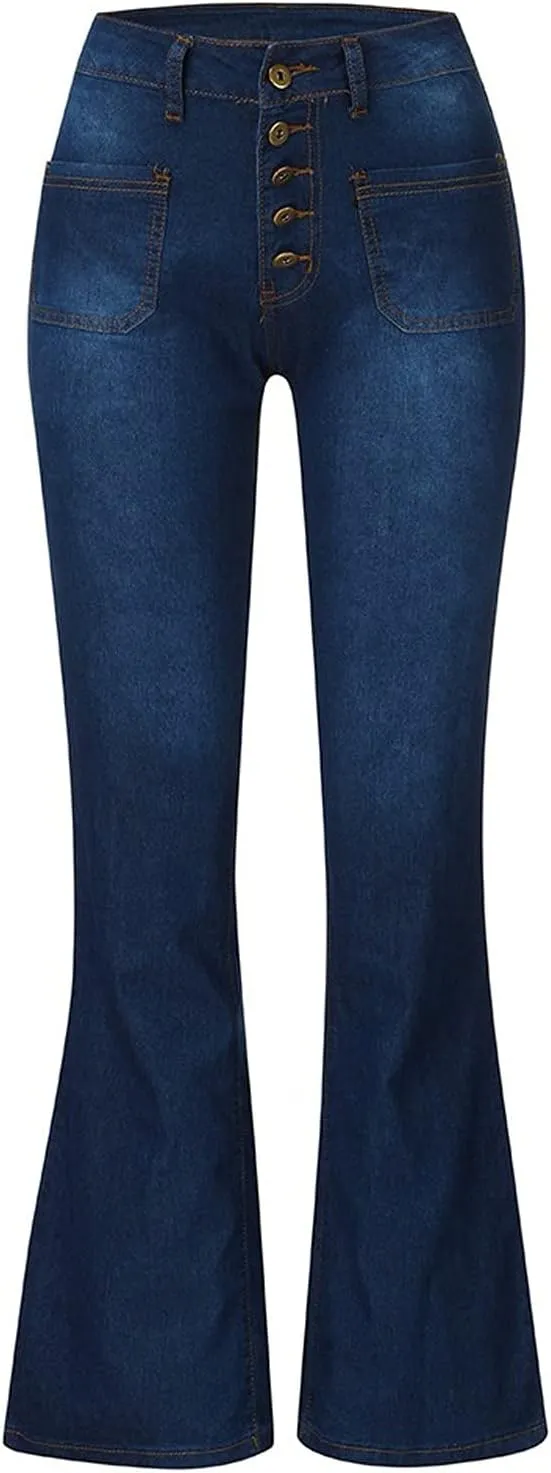 Cdiecer Flared Jeans Women Bell Bottom Jeans Button Closure Jeans Pants High Waisted Stretch Jeans Tummy Control Jeans Y2k