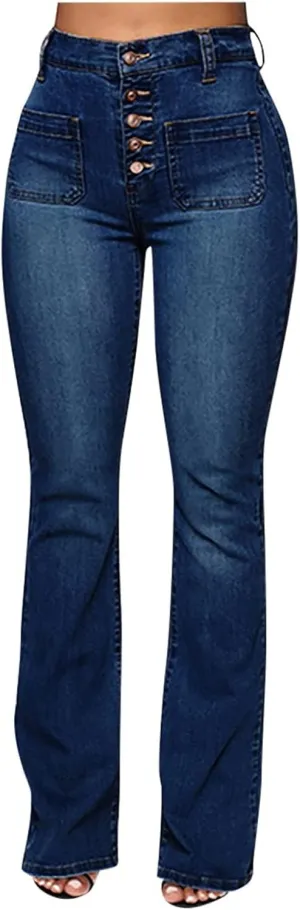 Cdiecer Flared Jeans Women Bell Bottom Jeans Button Closure Jeans Pants High Waisted Stretch Jeans Tummy Control Jeans Y2k