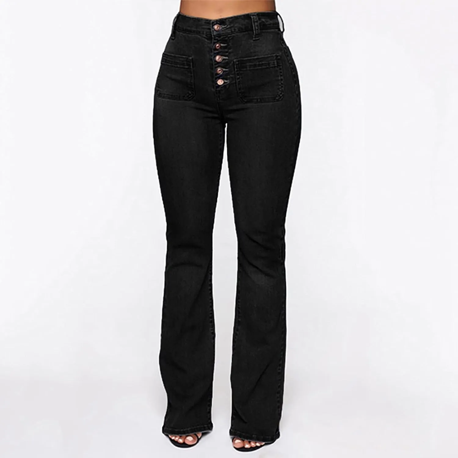 Cdiecer Flared Jeans Women Bell Bottom Jeans Button Closure Jeans Pants High Waisted Stretch Jeans Tummy Control Jeans Y2k
