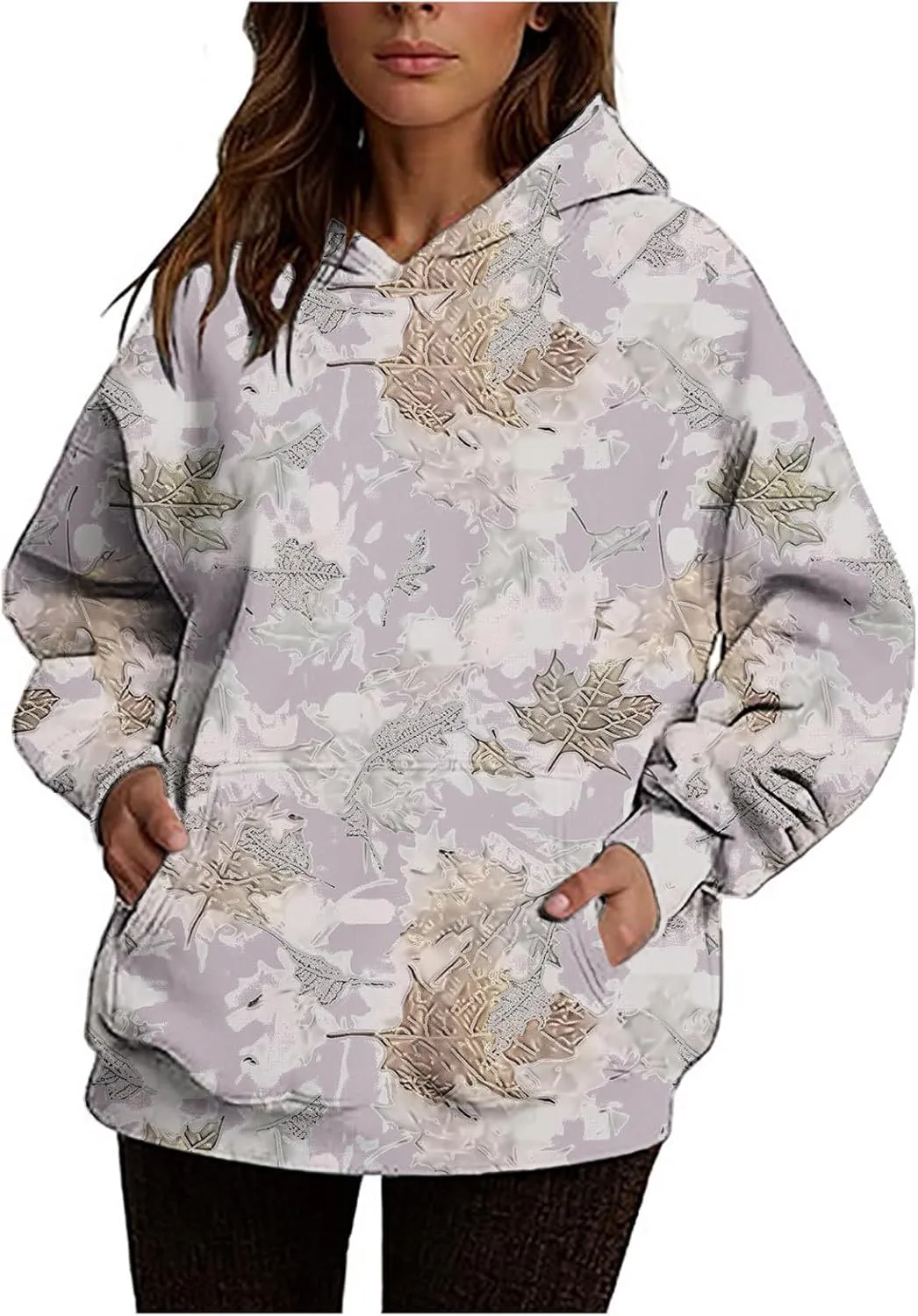 Ceboyel Womens Camo Oversized Hoodies Maple Leaf Hooded Sweatshirt Trendy Cute Hoodie Teen Girls Fashion Clothing 2024