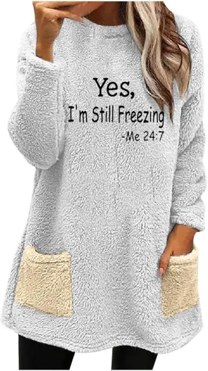 Ceboyel Womens Fleece Lined Sweatshirts Sherpa Fuzzy Sweater Long Sleeve Cute Tops Pullover Warm Winter Trendy Clothing