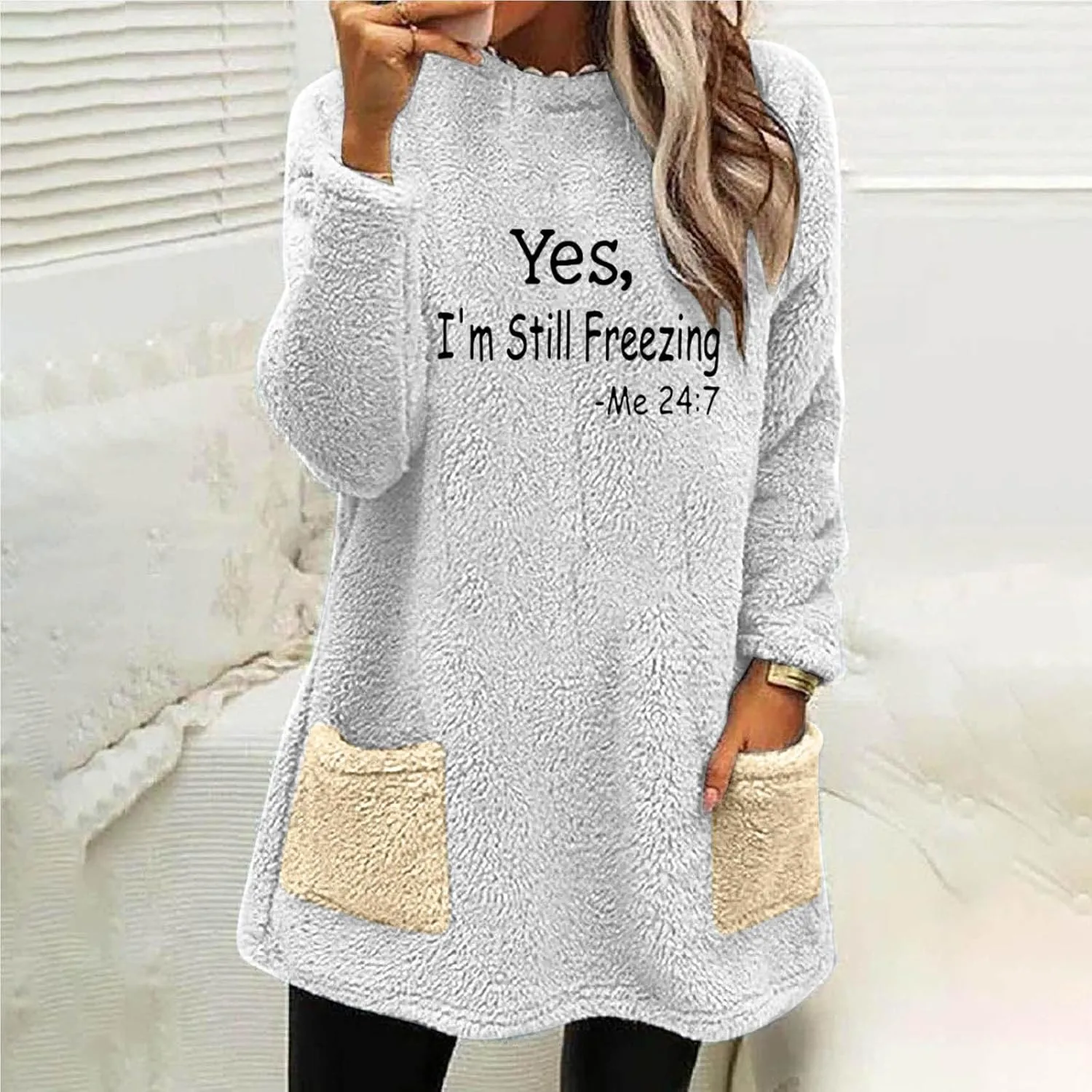 Ceboyel Womens Fleece Lined Sweatshirts Sherpa Fuzzy Sweater Long Sleeve Cute Tops Pullover Warm Winter Trendy Clothing