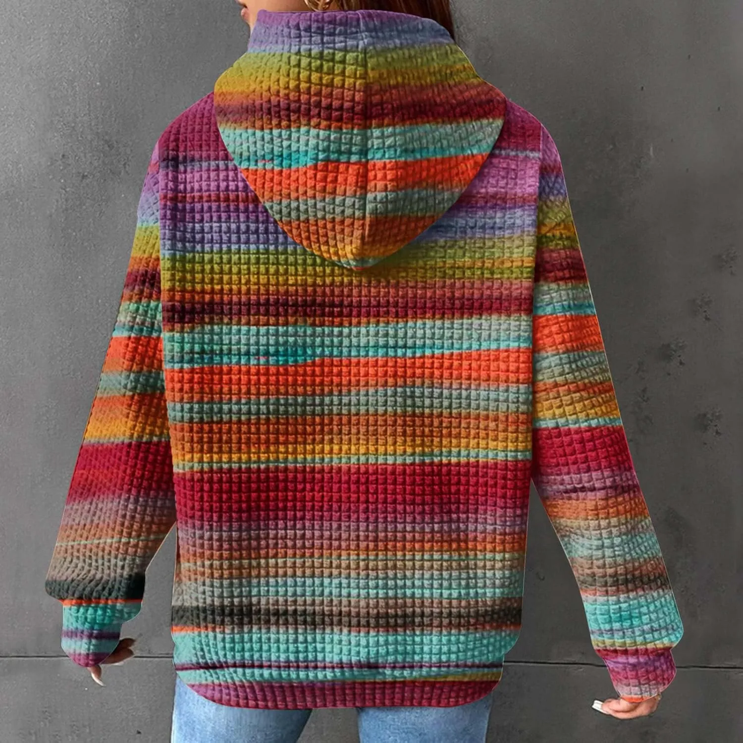 Ceboyel Womens Waffle Knit Hooded Sweatshirts Trendy Hoodies Sweater Long Sleeve Pullover Tops Teen Girls Cute Winter Outfits