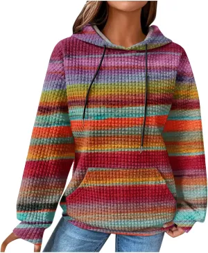 Ceboyel Womens Waffle Knit Hooded Sweatshirts Trendy Hoodies Sweater Long Sleeve Pullover Tops Teen Girls Cute Winter Outfits