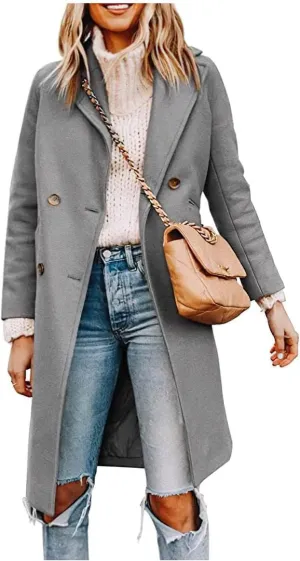CHARTOU Women's Oversized Wool Blend Notch Lapel Double Breasted Pea Coat