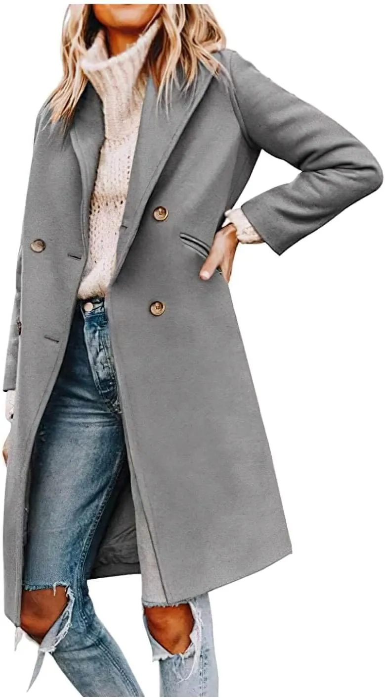 CHARTOU Women's Oversized Wool Blend Notch Lapel Double Breasted Pea Coat