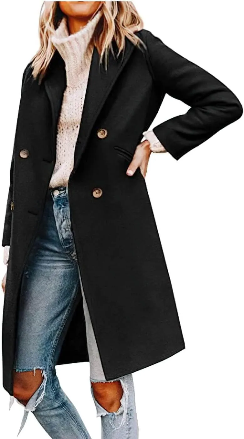 CHARTOU Women's Oversized Wool Blend Notch Lapel Double Breasted Pea Coat