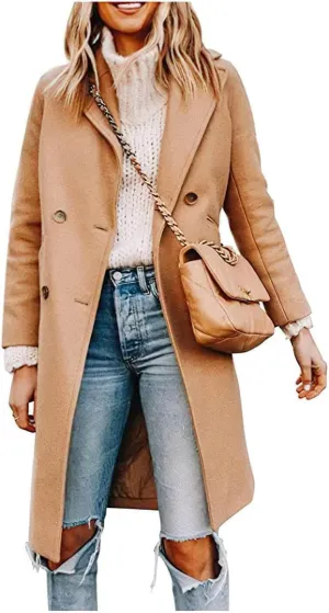 CHARTOU Women's Oversized Wool Blend Notch Lapel Double Breasted Pea Coat