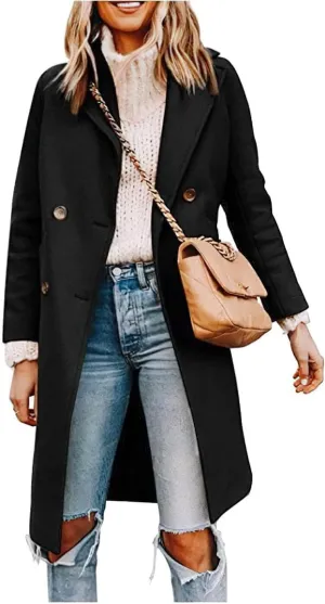CHARTOU Women's Oversized Wool Blend Notch Lapel Double Breasted Pea Coat