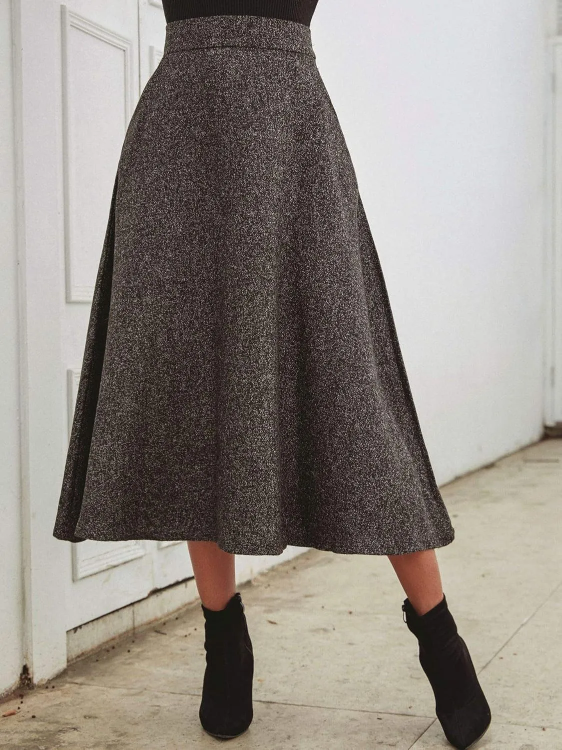 Choies Women's High Waist A-line Flared Long Skirt Winter Fall Midi Skirt