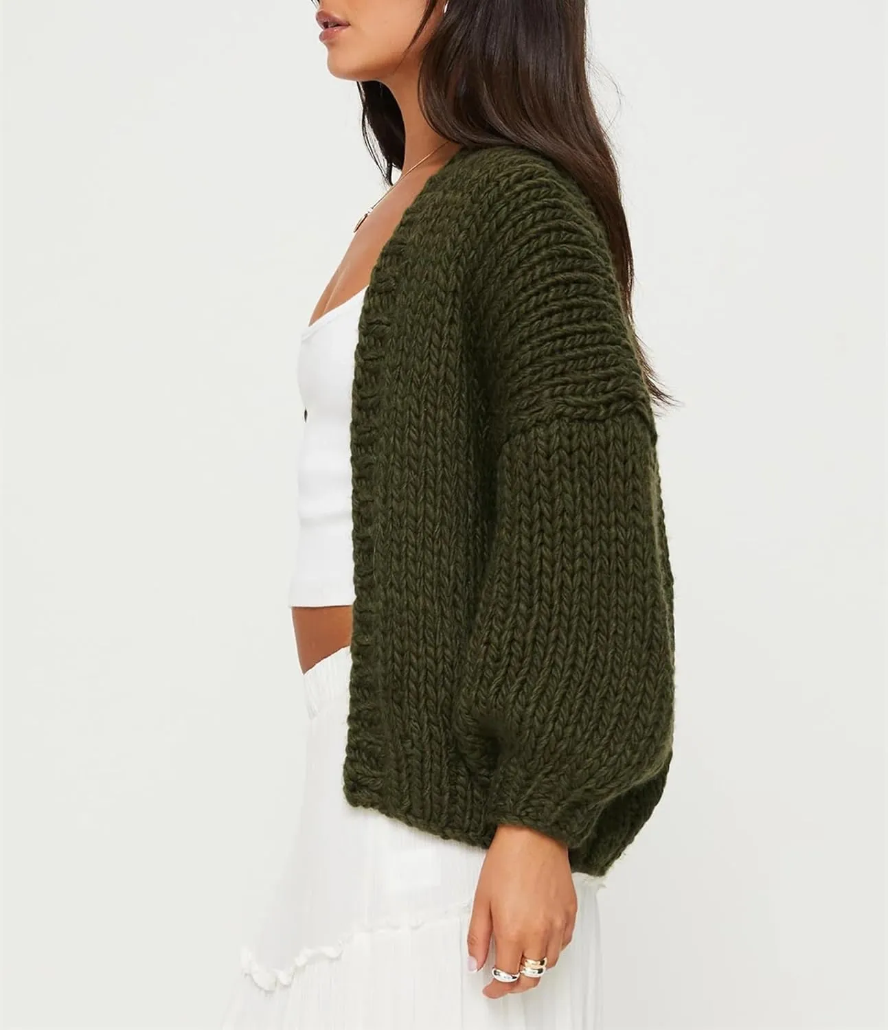 Chunky Cropped Cardigan for Women Open Front Long Sleeve Cable Knit Oversized Sweater Cute Cardigans for Teen Girls