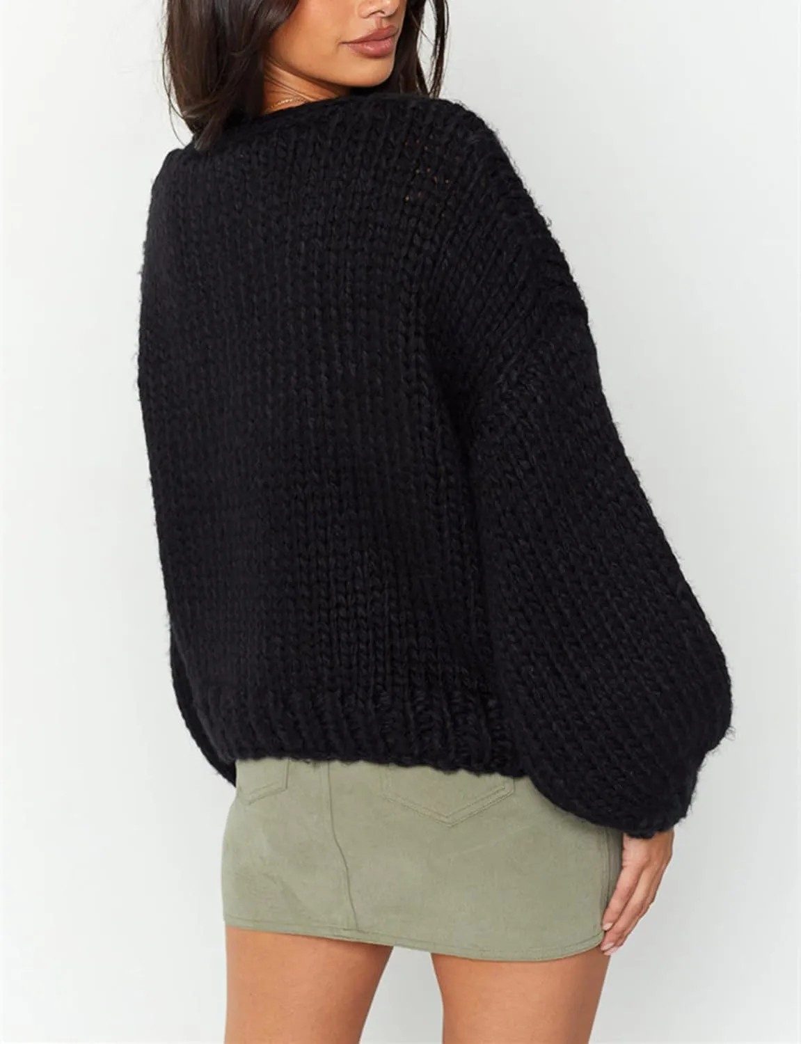 Chunky Cropped Cardigan for Women Open Front Long Sleeve Cable Knit Oversized Sweater Cute Cardigans for Teen Girls