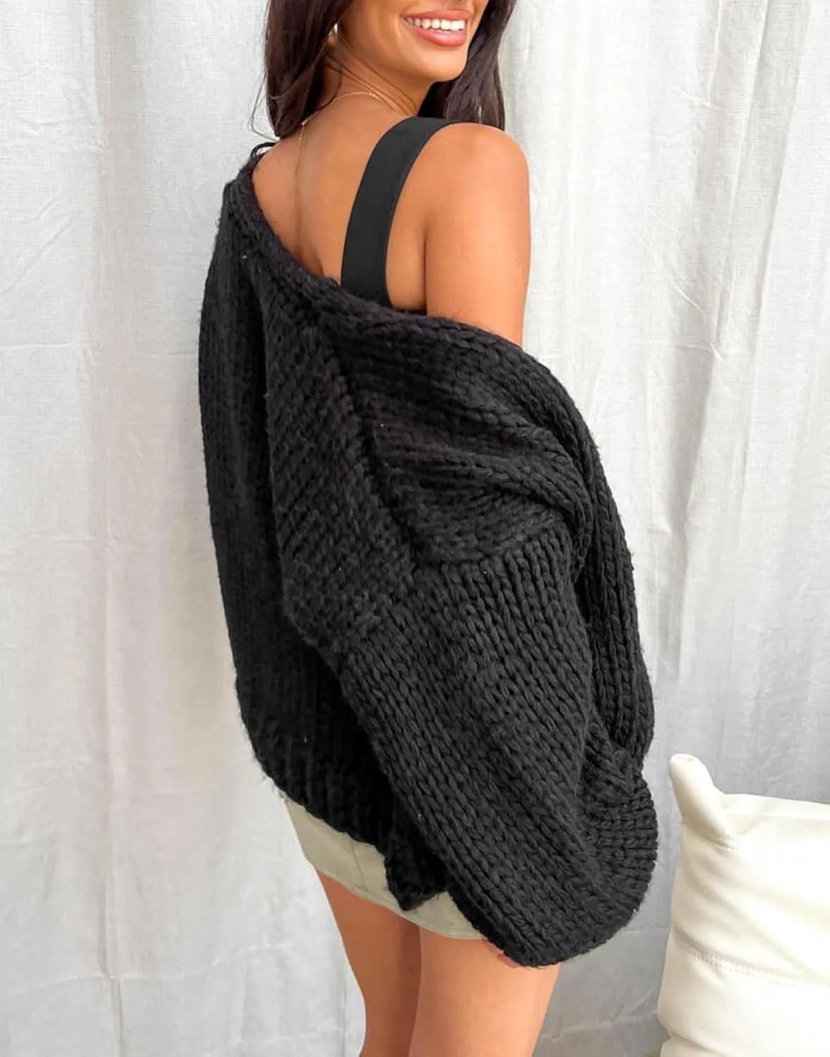 Chunky Cropped Cardigan for Women Open Front Long Sleeve Cable Knit Oversized Sweater Cute Cardigans for Teen Girls