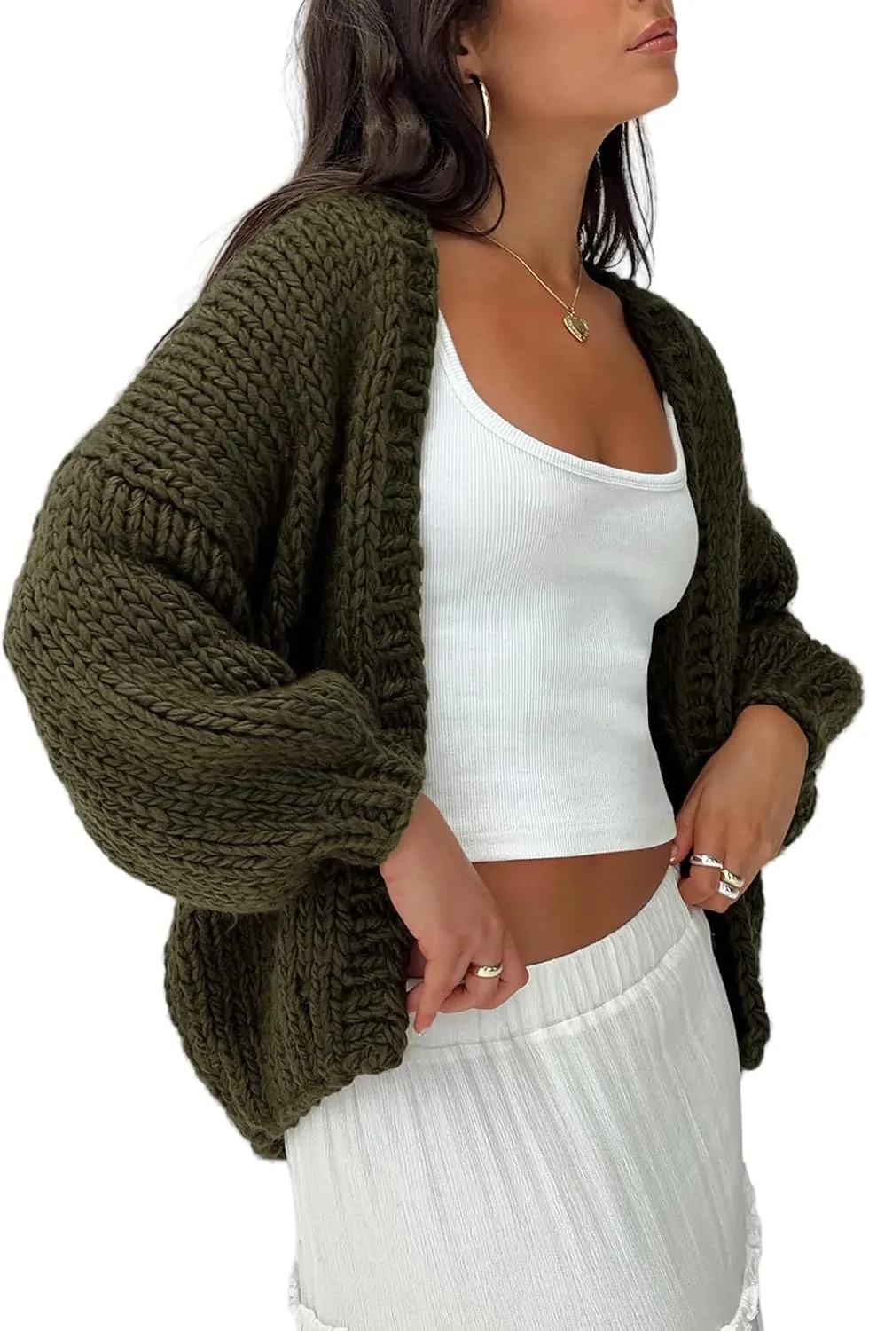 Chunky Cropped Cardigan for Women Open Front Long Sleeve Cable Knit Oversized Sweater Cute Cardigans for Teen Girls