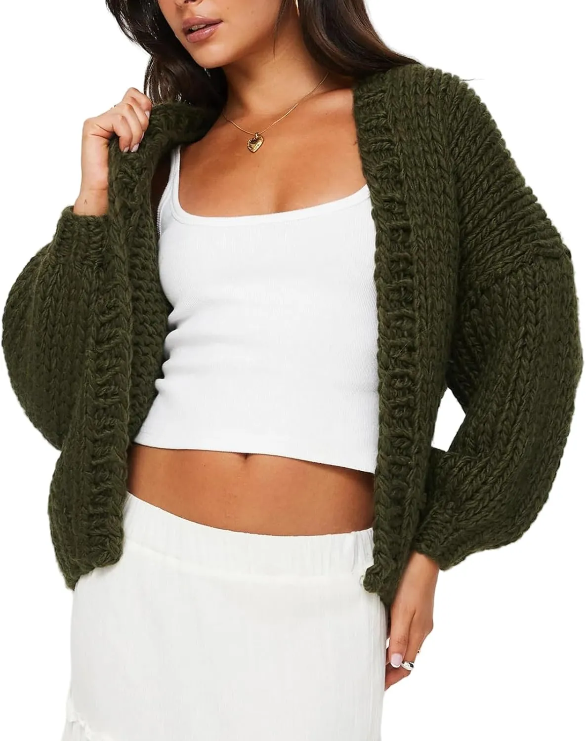 Chunky Cropped Cardigan for Women Open Front Long Sleeve Cable Knit Oversized Sweater Cute Cardigans for Teen Girls