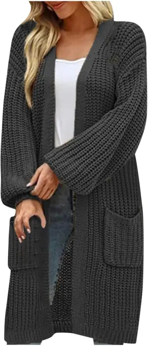 Chunky Knit Cardigan Sweater Women Knee Length Knitted Coat Open Front Duster Sweaters Fashion 2023 Fall Outerwear