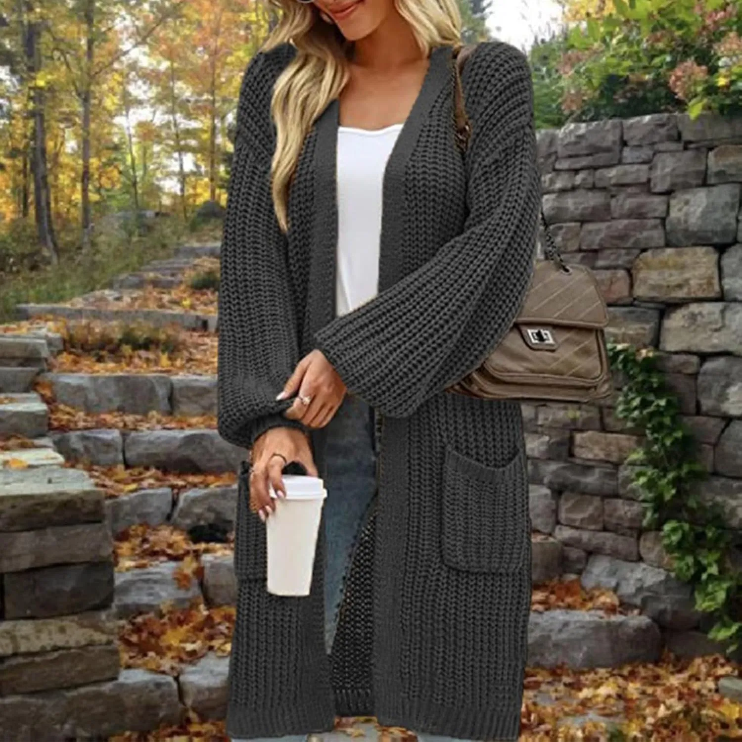Chunky Knit Cardigan Sweater Women Knee Length Knitted Coat Open Front Duster Sweaters Fashion 2023 Fall Outerwear