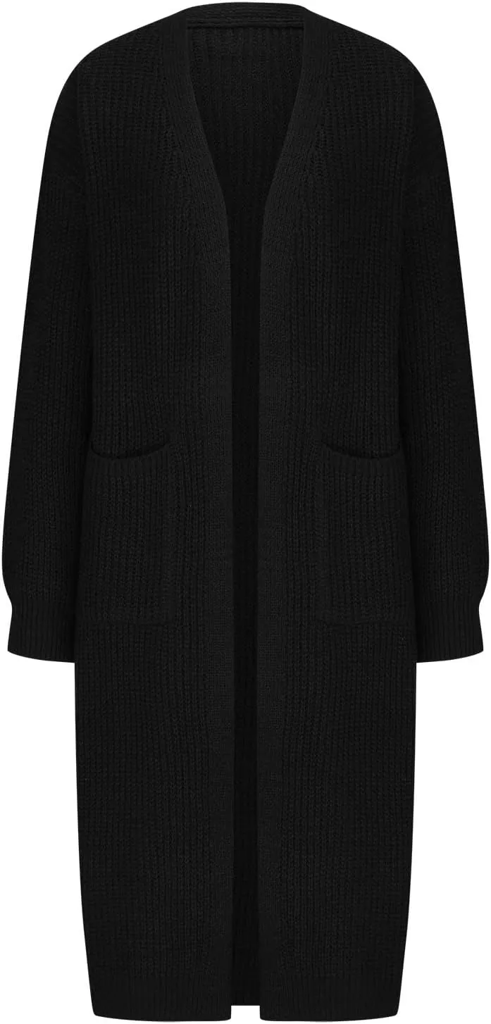 Chunky Knit Cardigan Sweater Women Knee Length Knitted Coat Open Front Duster Sweaters Fashion 2023 Fall Outerwear
