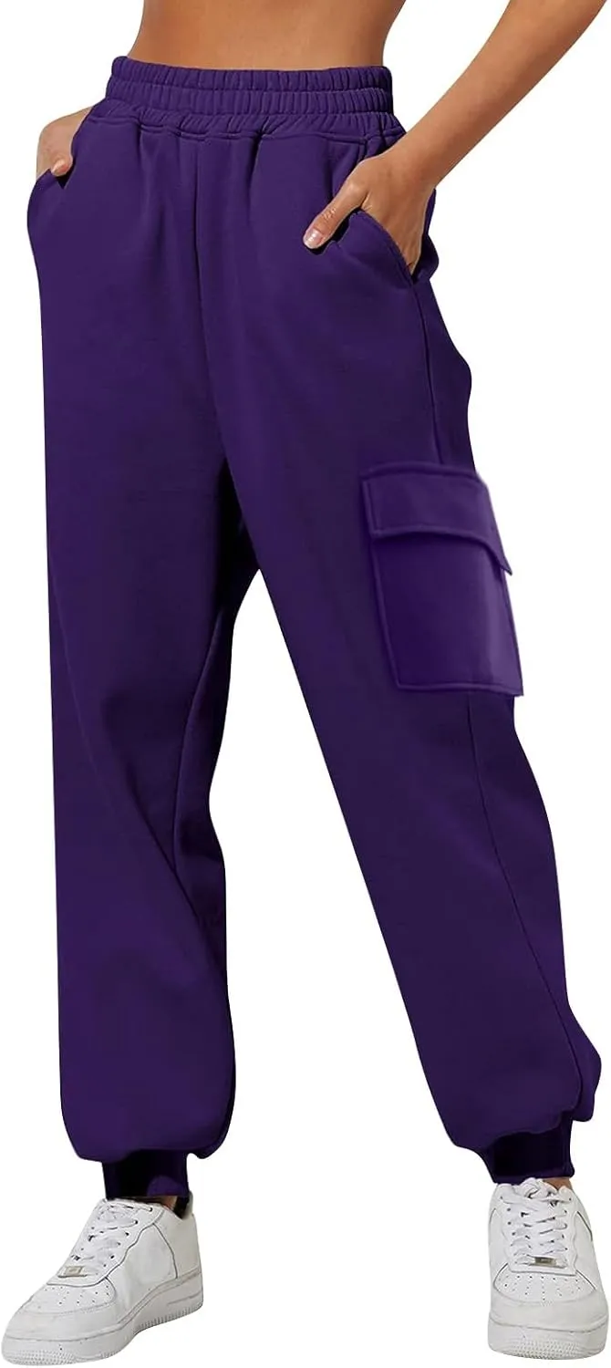 Clearance of Sale Plus Size Sweatpants for Women High Waisted Baggy Thin Fall Winter Workout Jogger Pants Y2k Trendy Cute Fleece Lined Lounge Trousers Pockets Casual Clothes