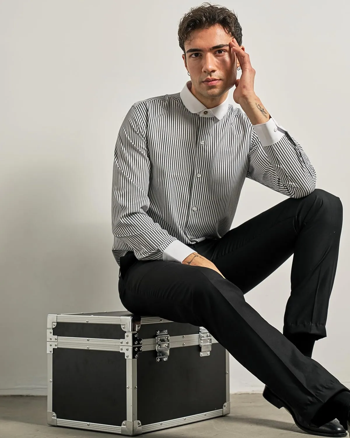 Club Collar Shirts for Men | Mens Long Sleeve Dress Casual Stylish & Formal Button Up Shirts in 1920s Style