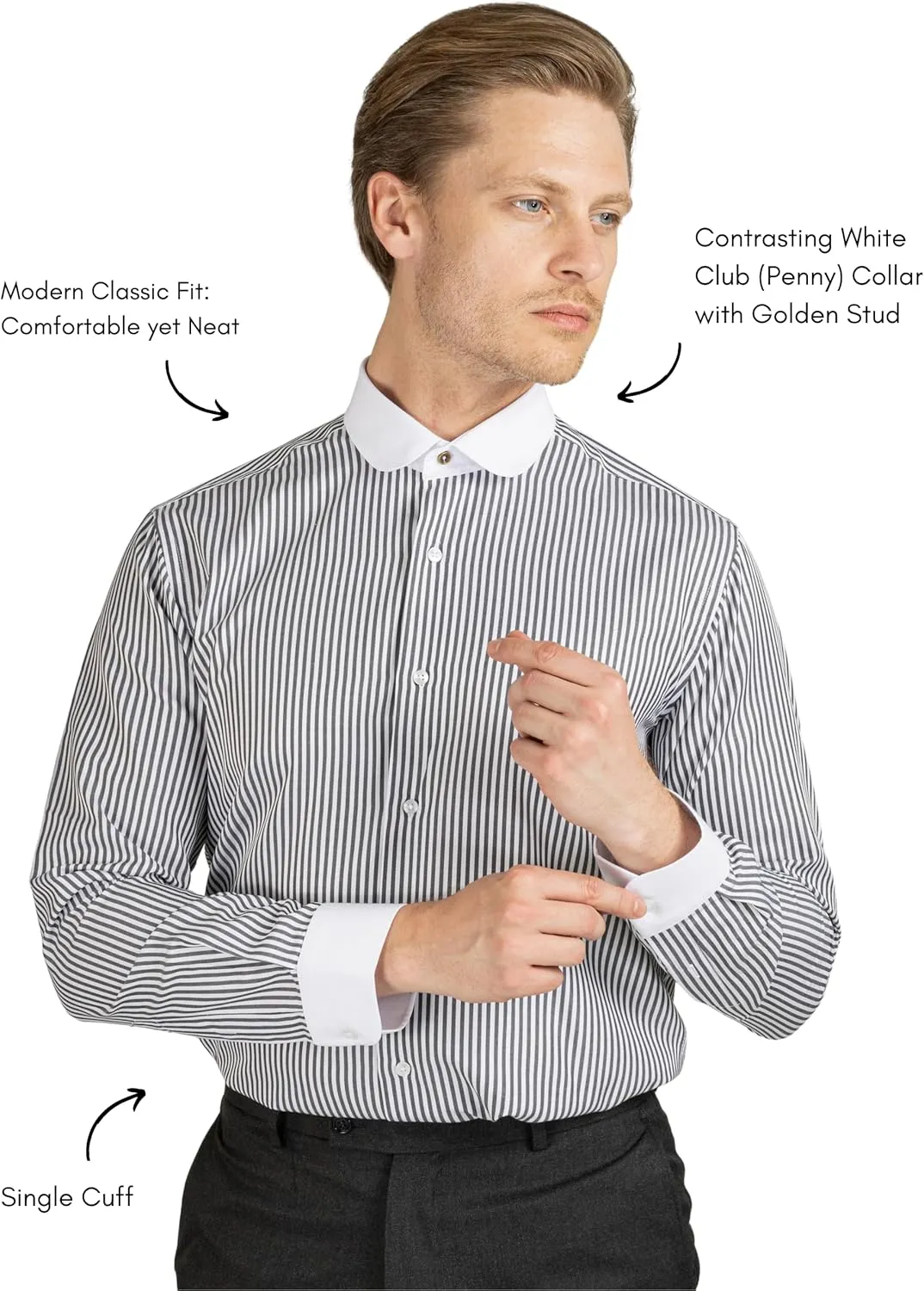 Club Collar Shirts for Men | Mens Long Sleeve Dress Casual Stylish & Formal Button Up Shirts in 1920s Style