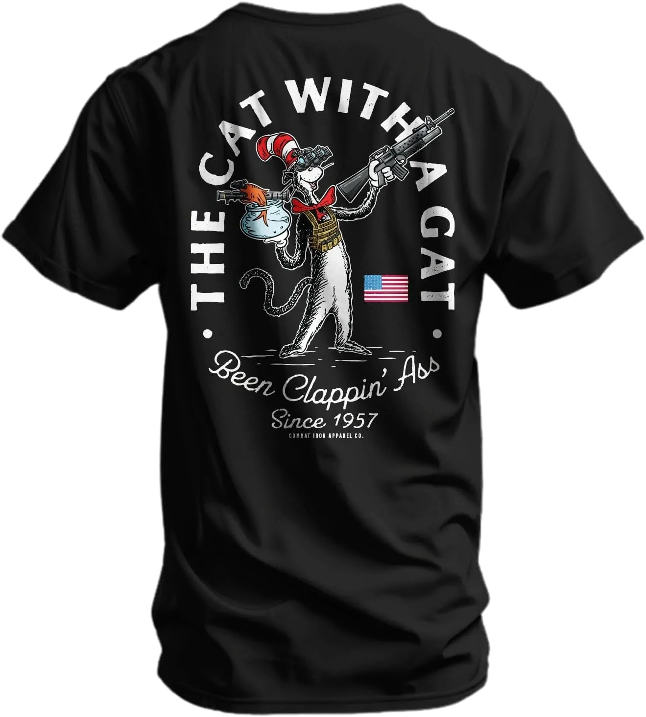 Combat Iron Men's Graphic Tees | The Cat with A Gat | Mens Graphic T-Shirts