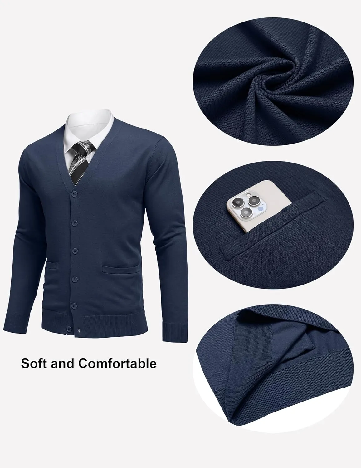 COOFANDY Mens Cardigan Sweaters Long Sleeve V Neck Cardigans Lightweight Knitted Button Down Sweaters with Pockets