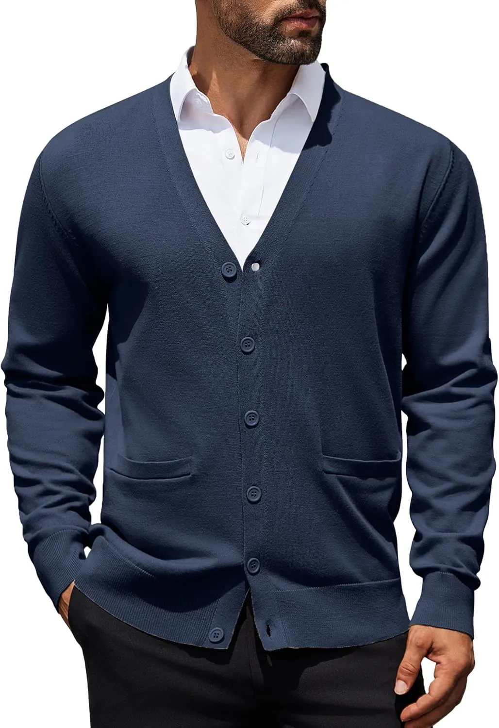 COOFANDY Mens Cardigan Sweaters Long Sleeve V Neck Cardigans Lightweight Knitted Button Down Sweaters with Pockets