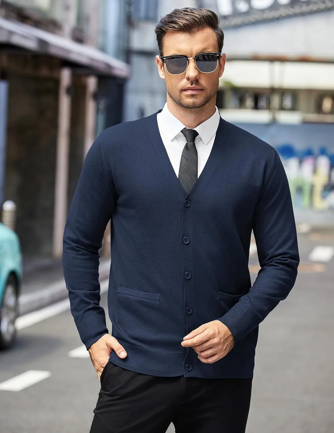 COOFANDY Mens Cardigan Sweaters Long Sleeve V Neck Cardigans Lightweight Knitted Button Down Sweaters with Pockets