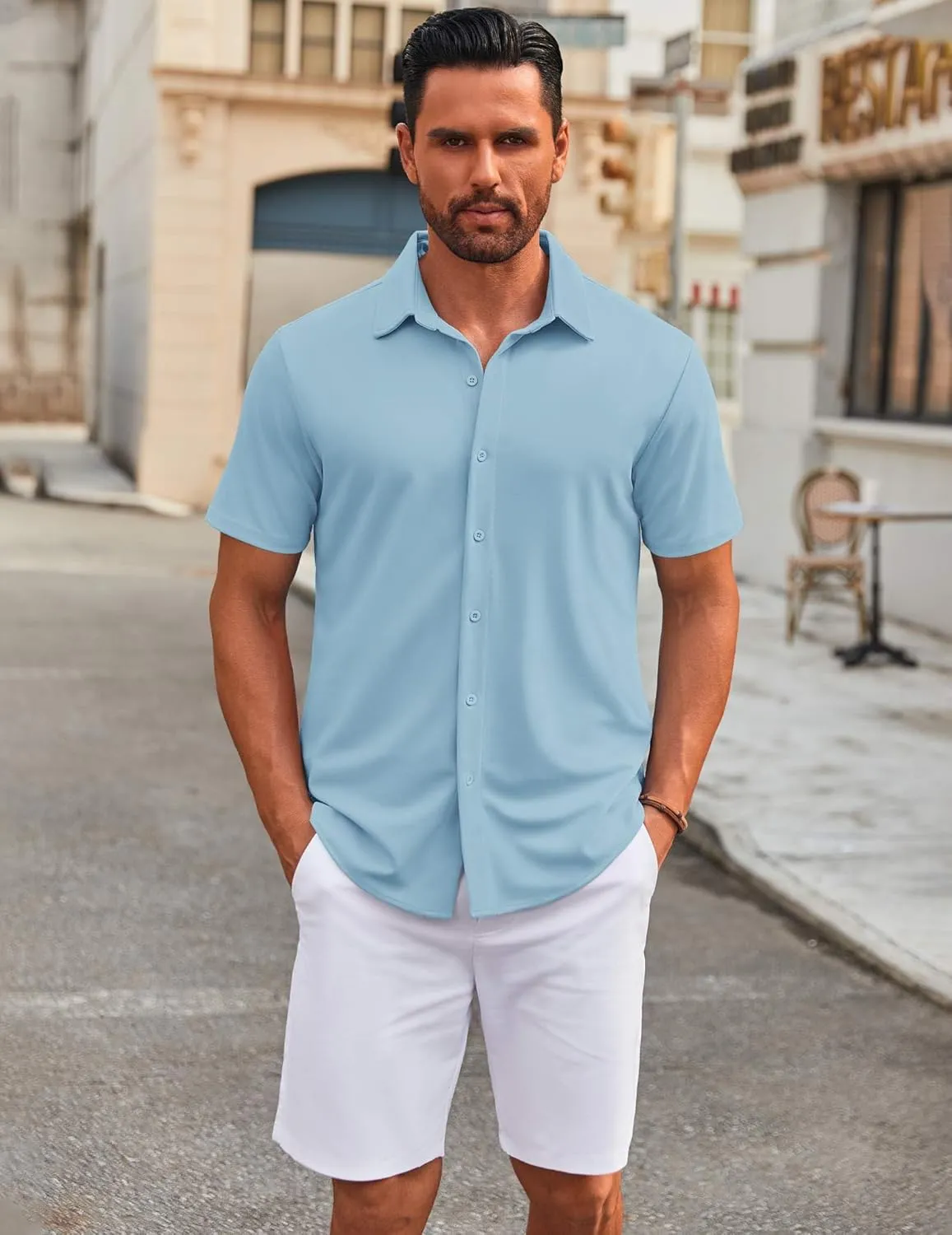 COOFANDY Men's Casual Button Down Short Sleeve Shirts Untucked Wrinkle Free Shirt Stretch Dress Shirts