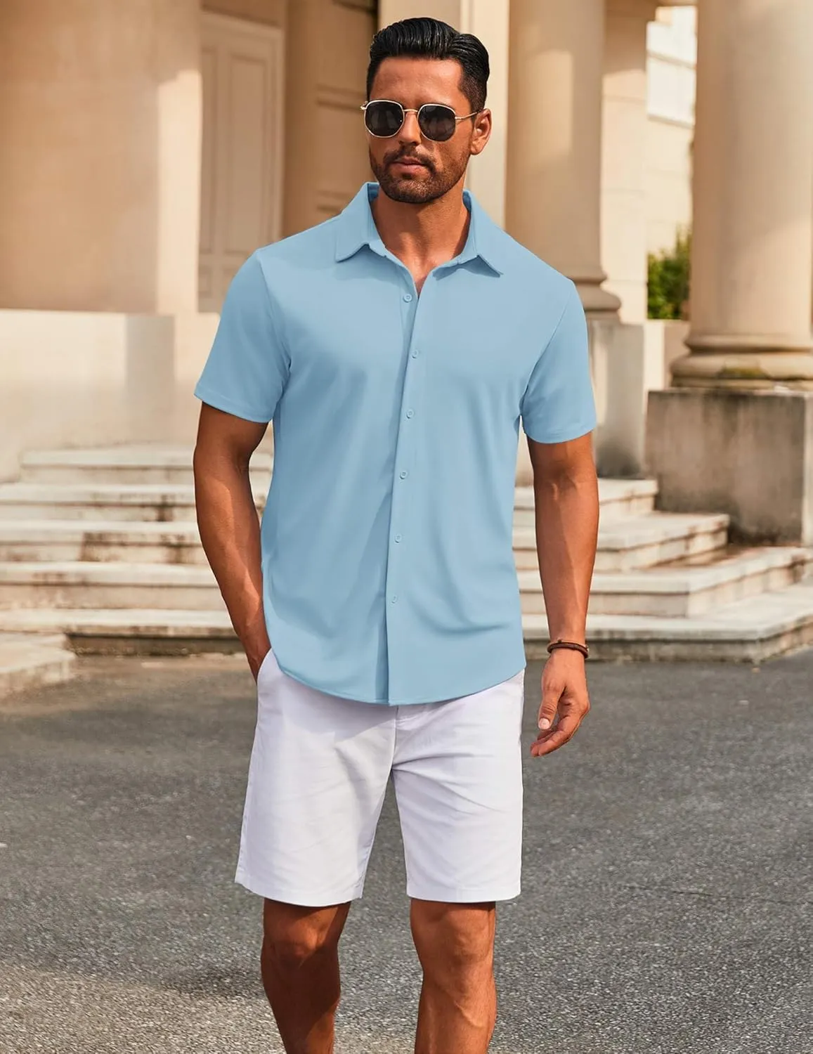 COOFANDY Men's Casual Button Down Short Sleeve Shirts Untucked Wrinkle Free Shirt Stretch Dress Shirts