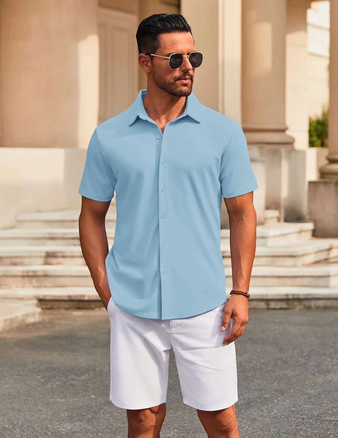COOFANDY Men's Casual Button Down Short Sleeve Shirts Untucked Wrinkle Free Shirt Stretch Dress Shirts