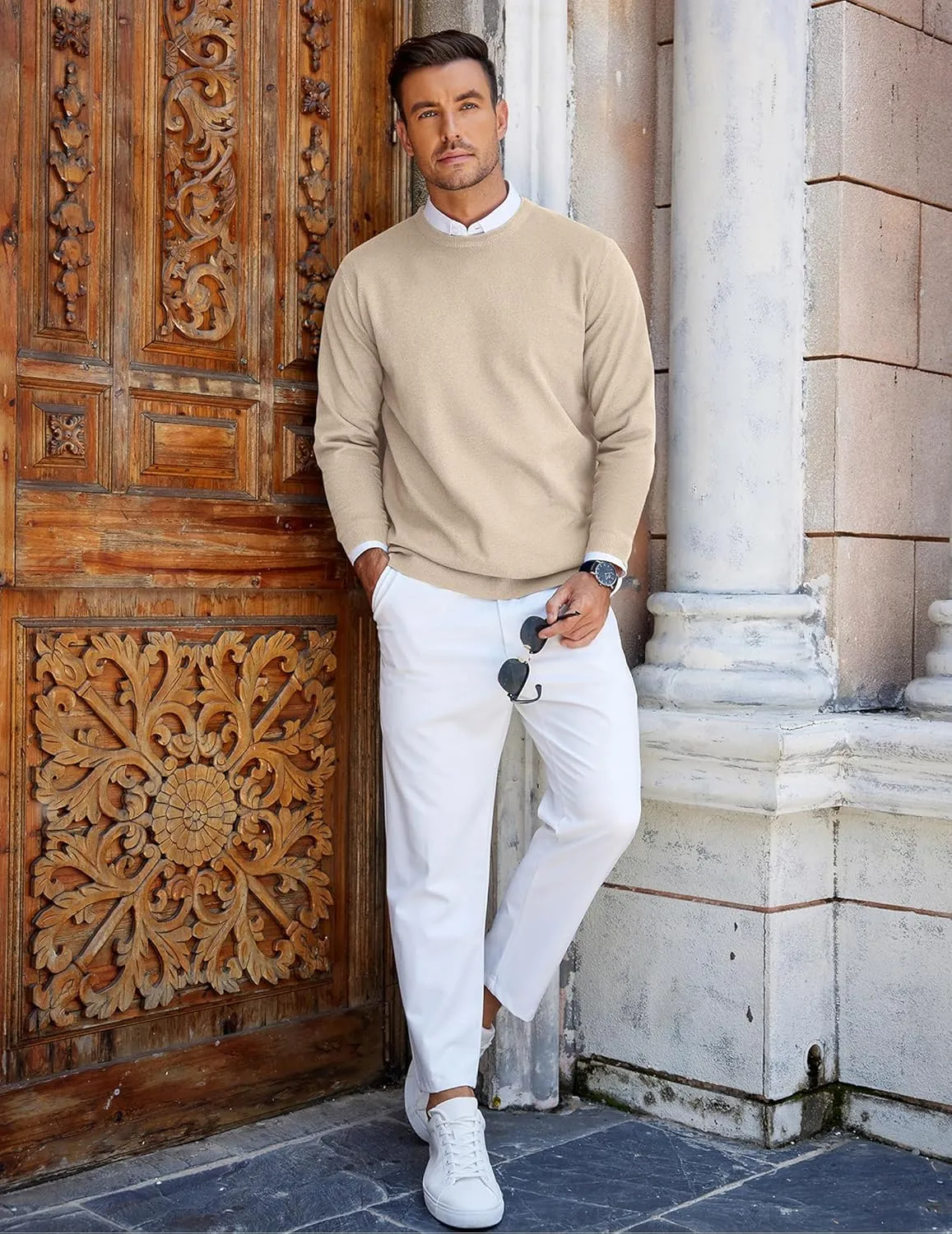 COOFANDY Mens Crew Neck Sweaters Long Sleeve Lightweight Knit Dress Pullover Sweaters