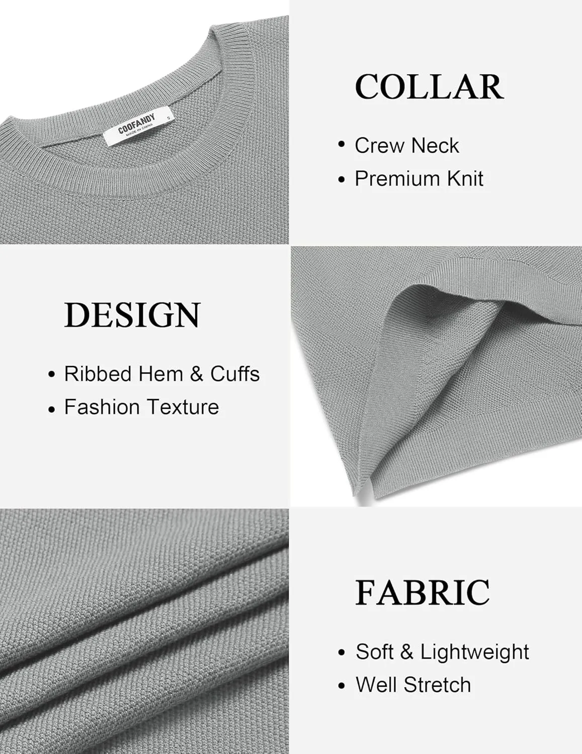 COOFANDY Mens Crew Neck Sweaters Long Sleeve Lightweight Knit Dress Pullover Sweaters